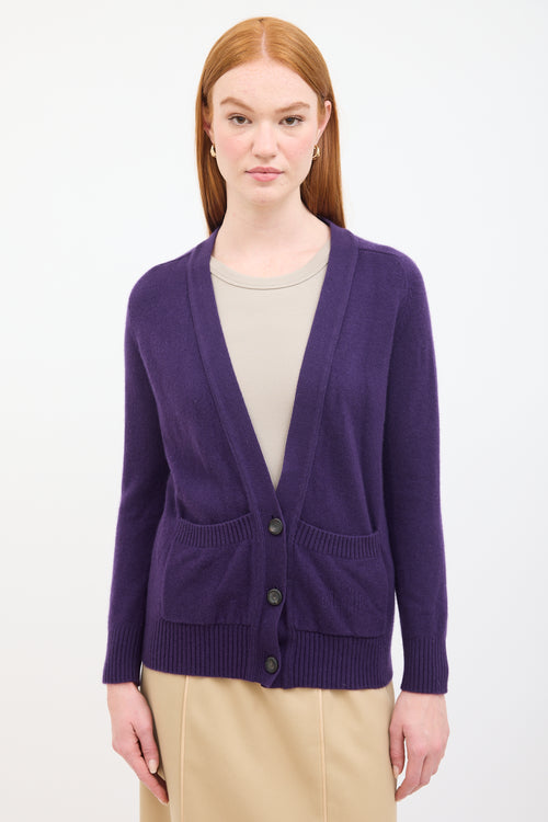 Hermès Purple Cashmere Knit V-Neck Cardigan