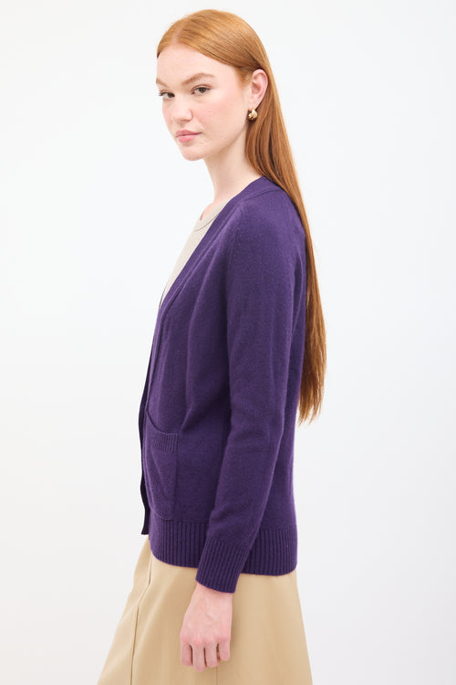 Hermès Purple Cashmere Knit V-Neck Cardigan