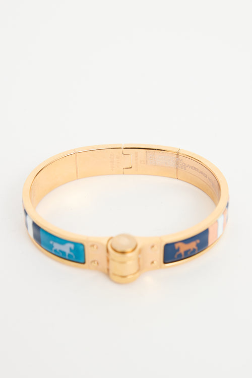 Hermès Gold & Multicolour Charniere Couvertures Enamel Bracelet