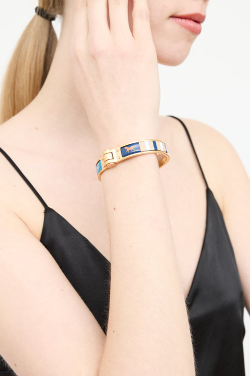 Hermès Gold & Multicolour Charniere Couvertures Enamel Bracelet