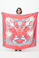 Hermès Red & Blue Silk L'Instruction Du Roy 140 Scarf