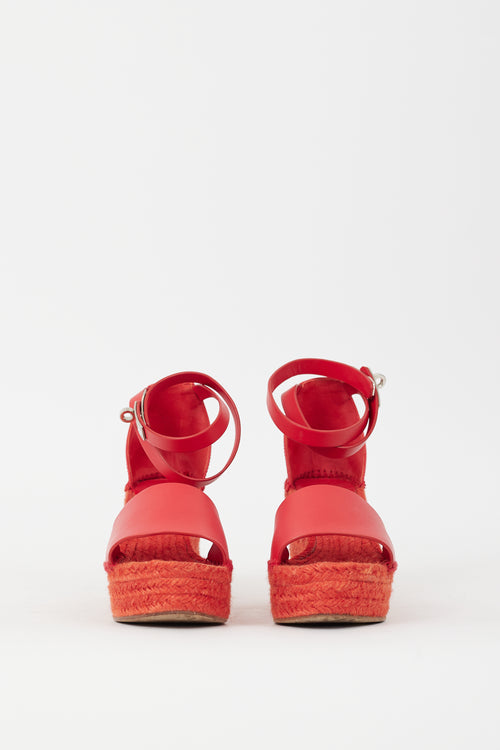 Hermès Red Leather Tivoli Espadrille Wedge Sandal