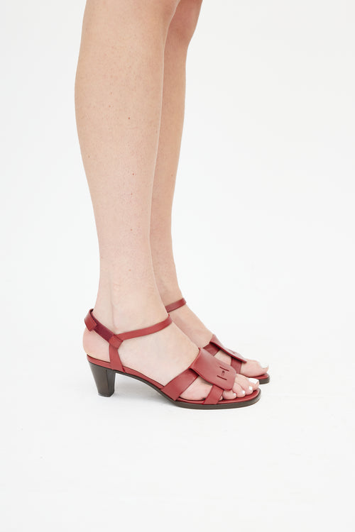 Hermès Red Leather Heeled Sandal