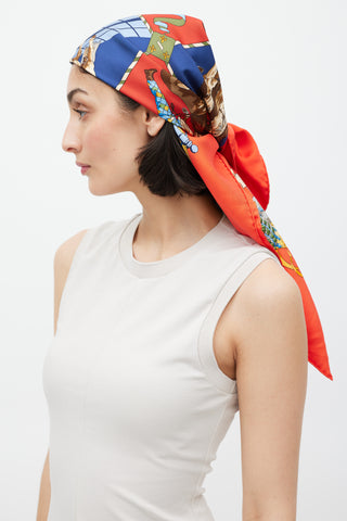 Hermès Red & Multicolour Musée Vivant Du Cheval 90 Scarf