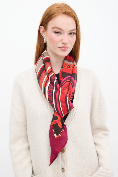 Hermes Red & Multicolour Tohu Bohu Scarf