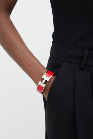 Hermès Red & Silver Clic Clac H Bracelet