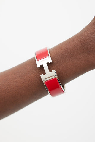 Hermès Red & Silver Clic Clac H Bracelet