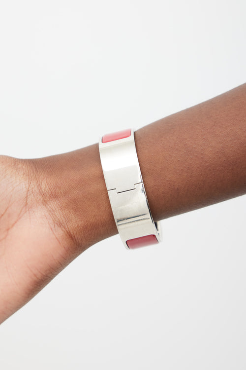 Hermès Red & Silver Clic Clac H Bracelet