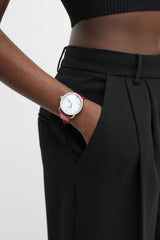 Hermès Red Embossed Leather & Diamond Arceau Watch