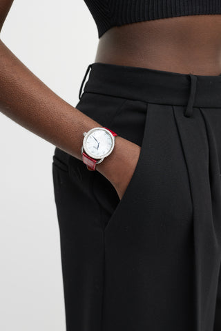 Hermès Red Embossed Leather & Diamond Arceau Watch