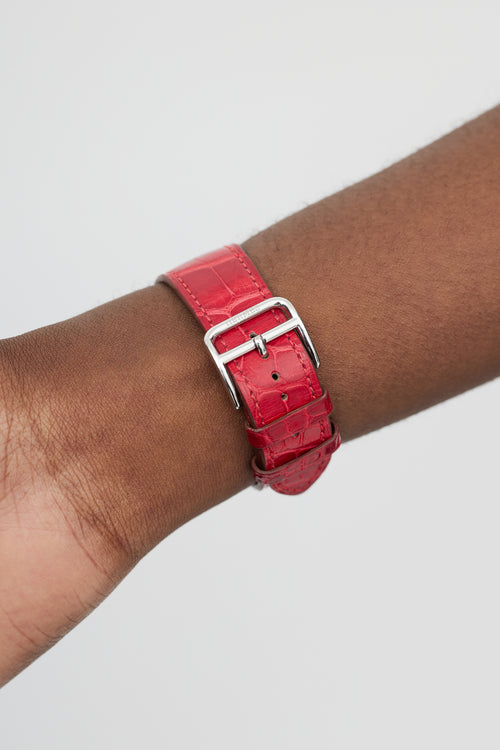 Hermès Red Embossed Leather & Diamond Arceau Watch