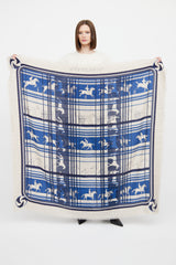 Hermès Cream & Blue Sequences Cashmere Silk Shawl