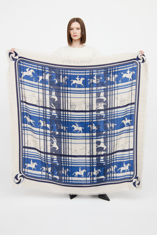 Hermès Cream & Blue Sequences Cashmere Silk Shawl