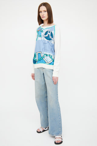 Hermès Cream & Multi Twillaine Top