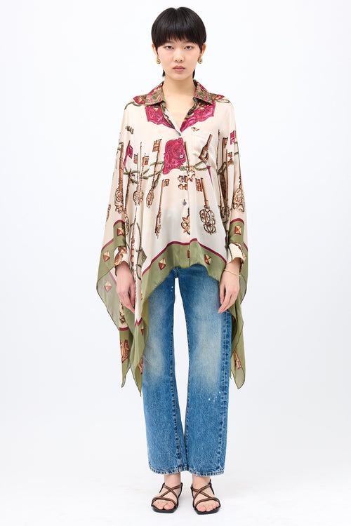 Hermès Silk Les Cles Scarf Shirt