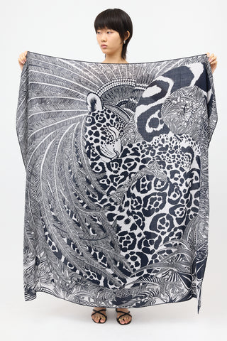 Hermès Silk & Cashmere Jaguar Quetzal 140 Scarf