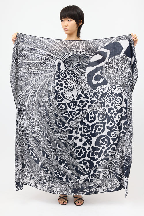 Hermès Silk & Cashmere Jaguar Quetzal 140 Scarf