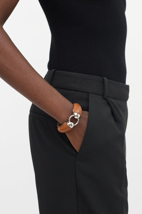 Hermès Silver & Brown Barenia Epure Equestre Bracelet