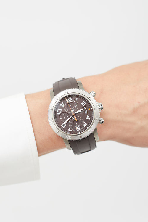 Hermès Silver & Brown Clipper Diver Chronograph CP2.941 Titanium Watch