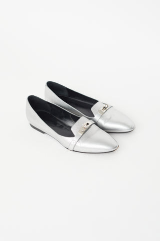 Hermès Silver Leather Kelly Ballet Flat