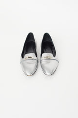 Hermès Silver Leather Kelly Ballet Flat