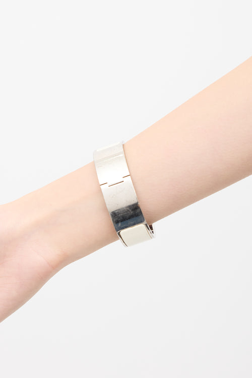 Hermès Silver & White Clic Clac H Bracelet