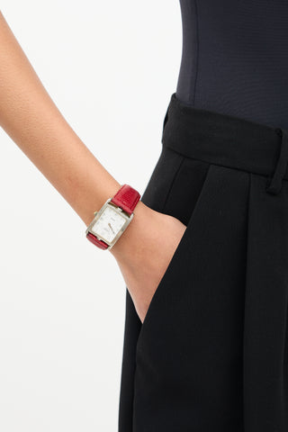 Hermès Silver & Red Leather Cape Cod Watch