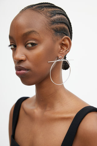 Hermès Sterling Silver Large Model Bar and Loop Earrings