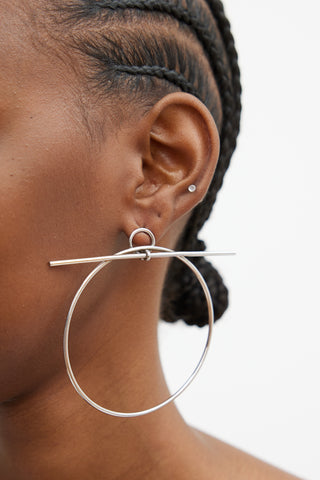 Hermès Sterling Silver Large Model Bar and Loop Earrings