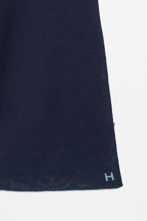 Hermès Teal Blue & Navy Cashmere Reversible Scarf