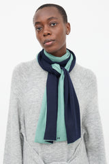 Hermès Teal Blue & Navy Cashmere Reversible Scarf