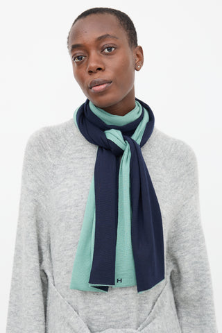 Hermès Teal Blue & Navy Cashmere Reversible Scarf