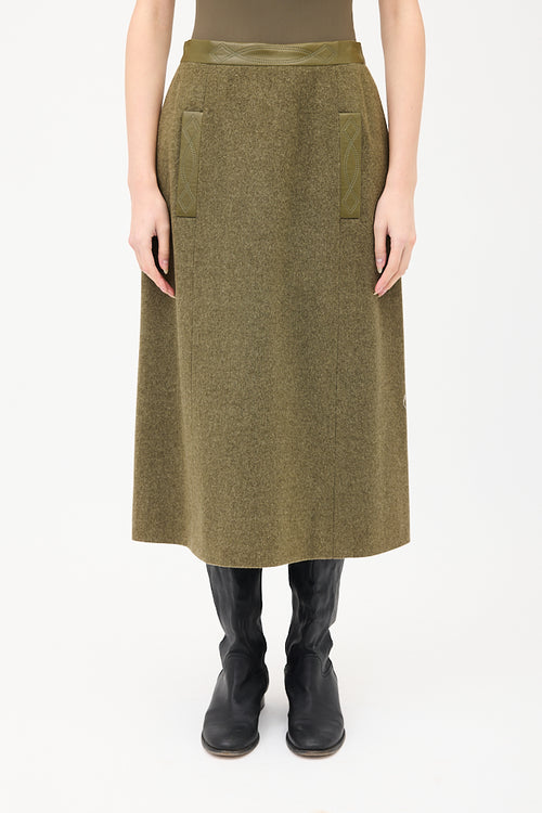 Hermès Vintage Green Wool & Cashmere Midi Skirt