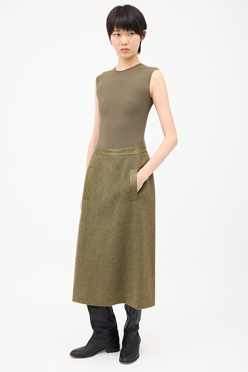 Hermès Vintage Green Wool & Cashmere Midi Skirt