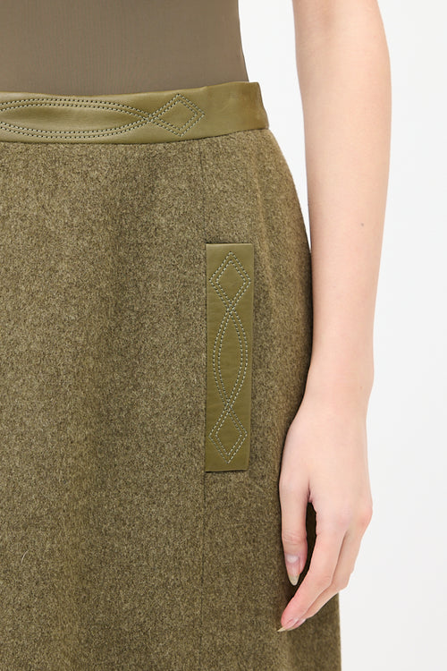 Hermès Vintage Green Wool & Cashmere Midi Skirt