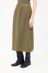Hermès Vintage Green Wool & Cashmere Midi Skirt