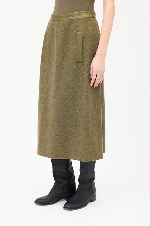 Hermès Vintage Green Wool & Cashmere Midi Skirt