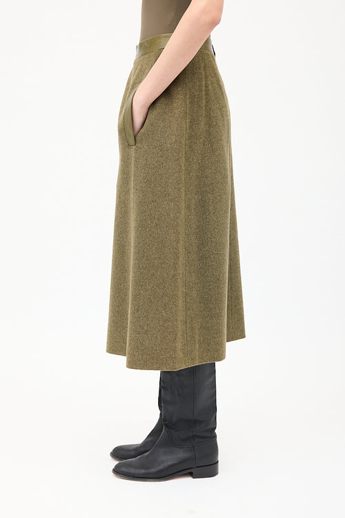 Hermès Vintage Green Wool & Cashmere Midi Skirt