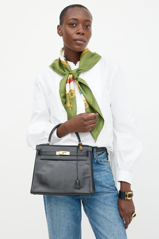 Hermès Vintage Noir Box Kelly Retourne 28 Bag