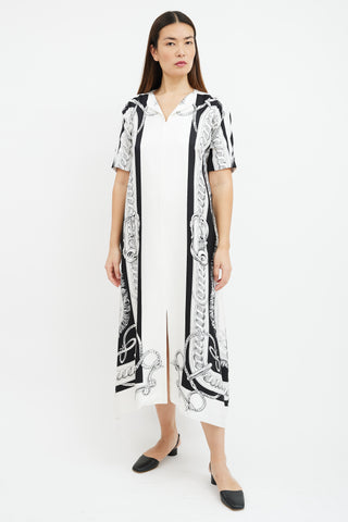 Hermès White & Black Printed Silk Dress