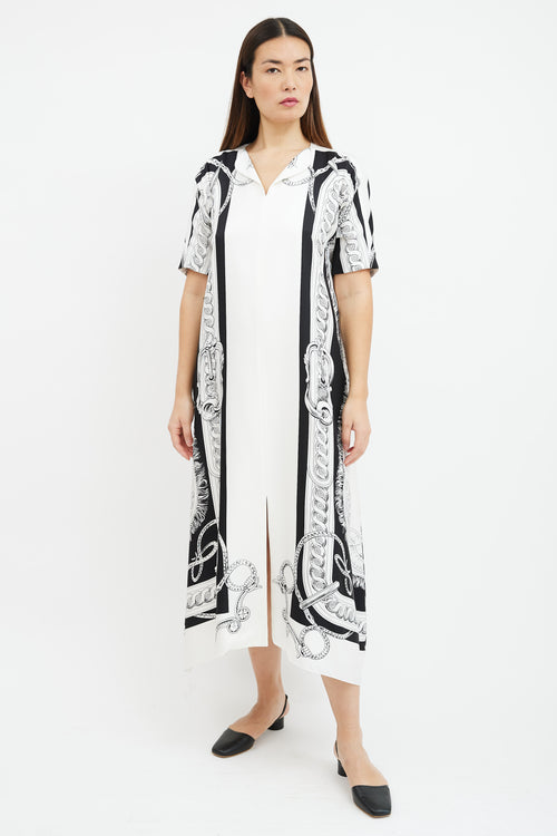Hermès White & Black Printed Silk Dress