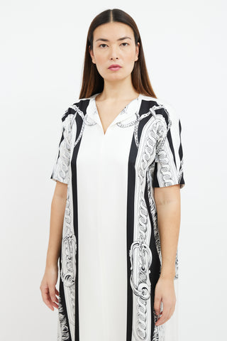 Hermès White & Black Printed Silk Dress