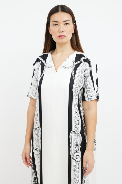 Hermès White & Black Printed Silk Dress