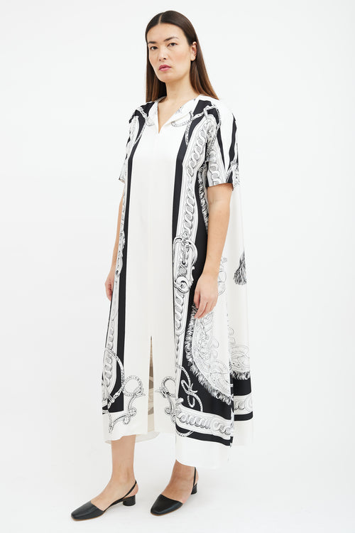 Hermès White & Black Printed Silk Dress