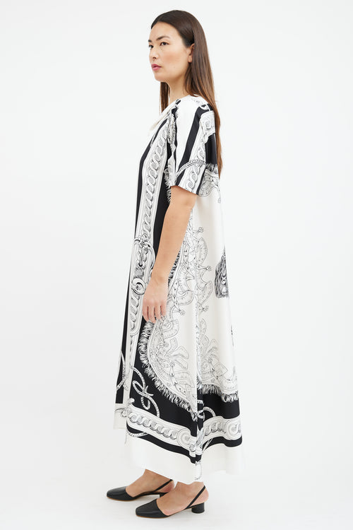 Hermès White & Black Printed Silk Dress