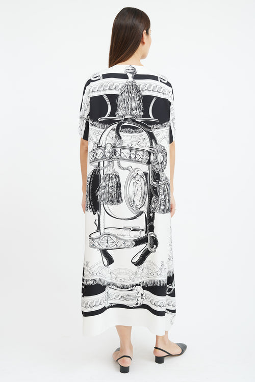 Hermès White & Black Printed Silk Dress