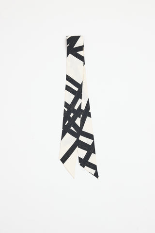 Hermès White & Black Silk Bolduc Twilly Scarf