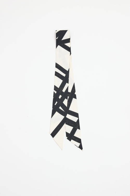 Hermès White & Black Silk Bolduc Twilly Scarf
