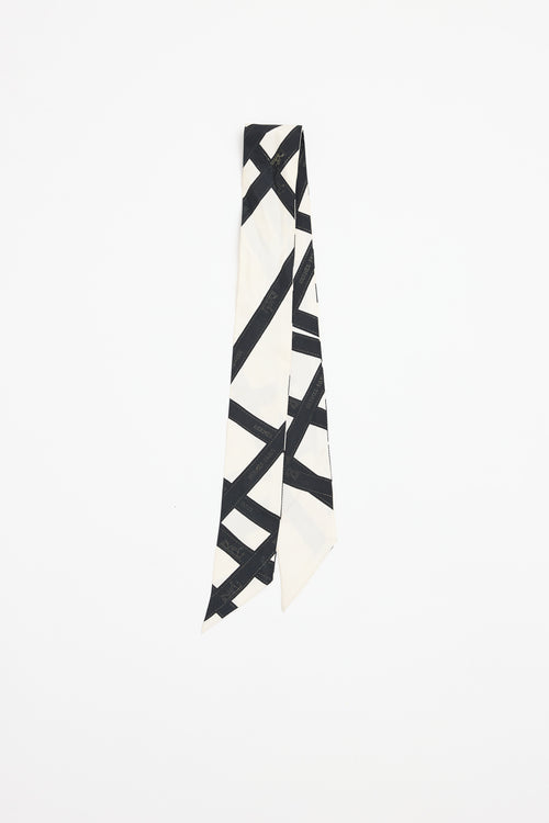 Hermès White & Black Silk Bolduc Twilly Scarf