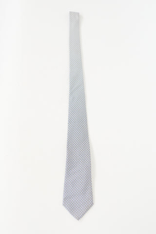 Hermès White & Blue Silk Patterned Tie